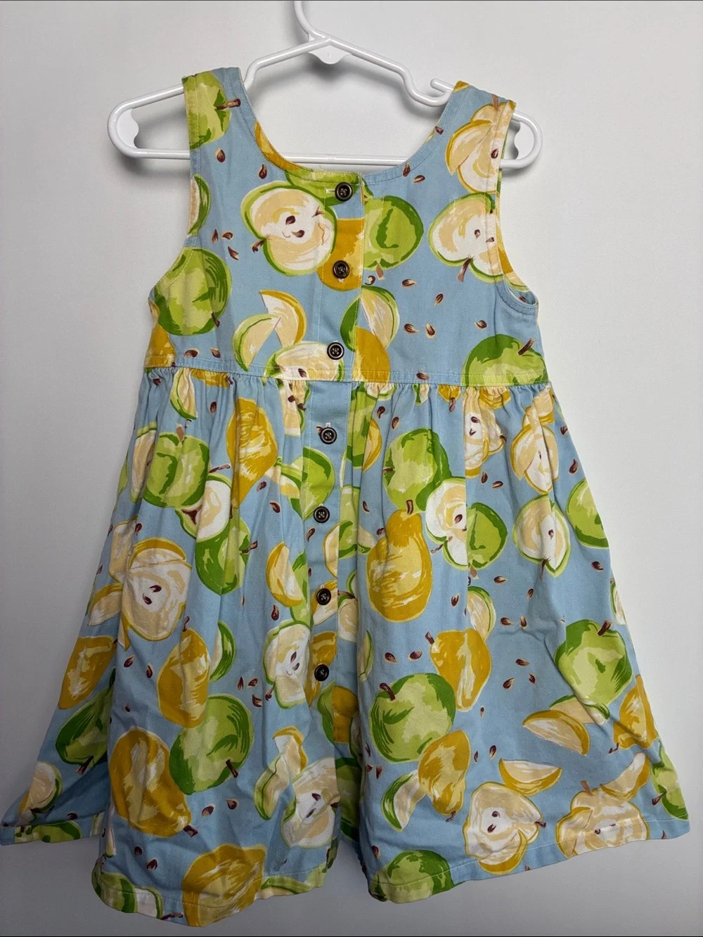 Sleeveless Blue Fruit-Print Cotton Dress for Girls